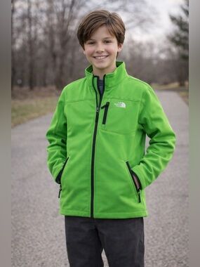 Kids Boys The North Face Neon Lime Green Softshell Jacket large 14 16